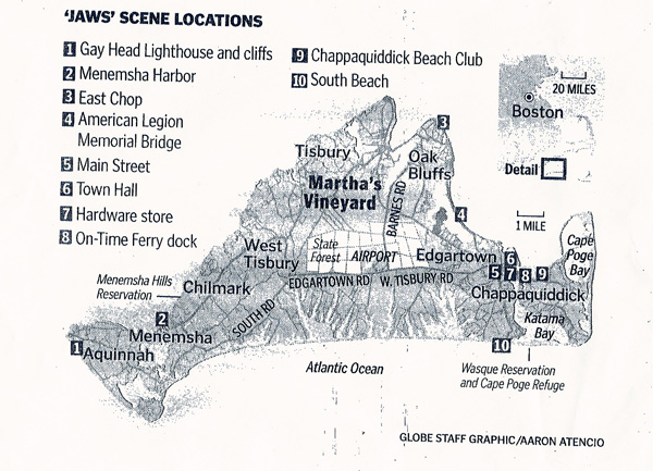 Jaws Scene Locations: Map from Martha's Vineyard Chamber of Commerce